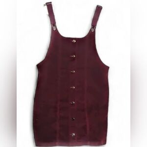 Maroon Cordorouy Overall Pinafore Button Up Mini Dress 90's Grunge Dark Academia
